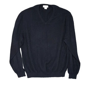 W.H. Belk Cashmere Sweater Men Size L Black V-Neck Preppy Winter Casual Workwear